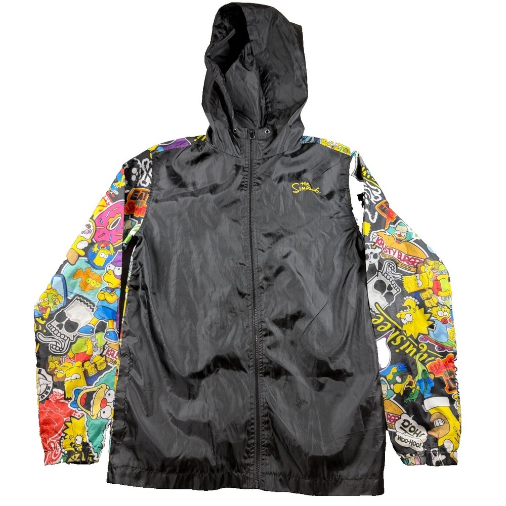 The Simpsons Windbreaker‎ Jacket Adult Small Black All Over Print Hooded